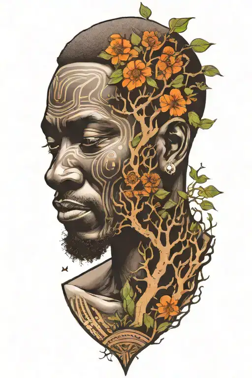 African man and a tree tattoo design idea