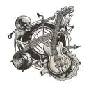 A music-themed tattoo design that includes elements of startup and innovation, symbolizing your creative approach to software development tattoo design idea