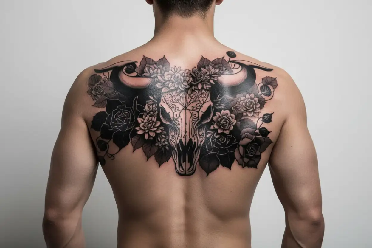 cow skull plants or succulents geometric throat tattoo tattoo design idea