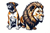 lion and boxer dog watching over me tattoo design idea