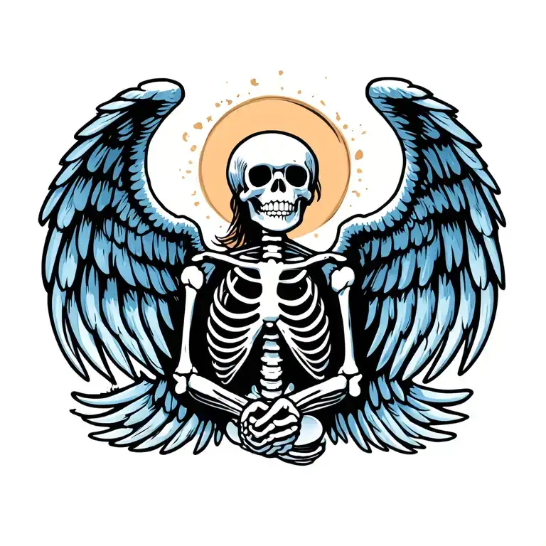 Skeleton Angel Wings coffee bean morphing tattoo design idea