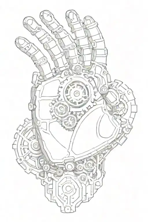 mechanical right hand with a heart made of gears tattoo design idea