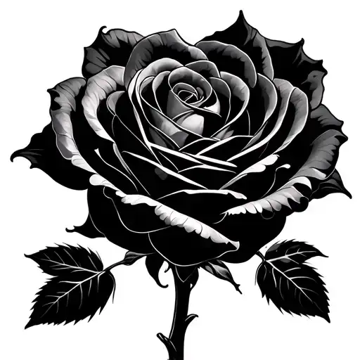 line art, single continuous line rose and in stem 4 nested hearts. tattoo design idea