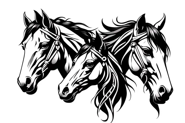 3 horse heads celtic tribal feminine tattoo design idea