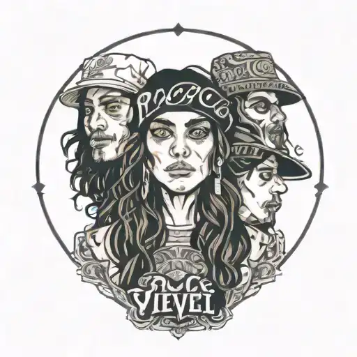 Incorporate a stylized portrait of the band members of Pierce The Veil into a music-themed tattoo tattoo design idea