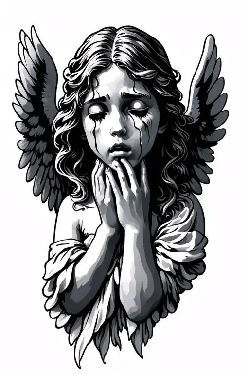 Crying Angel with Wings tattoo design idea