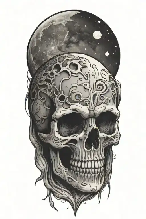 moon and skull tattoo design idea