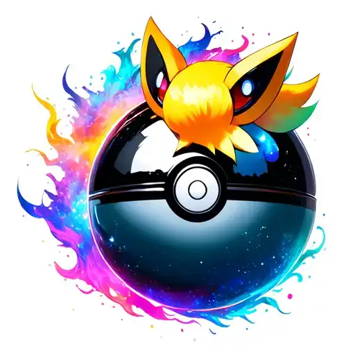 black pokeball with galaxy like colors with colored vulpix inside tattoo design idea
