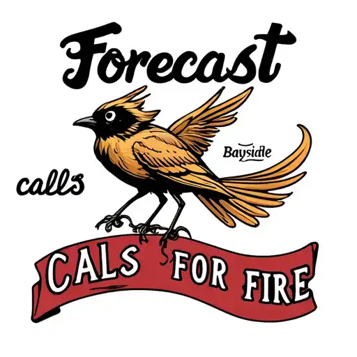 "Forecast calls for fire, " Bayside bird logo incorporated tattoo design idea