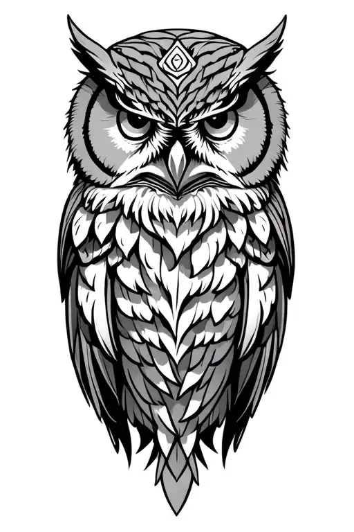 Norse pagan owl tattoo design idea