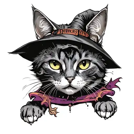 cat + halloween + witch tattoo design idea