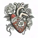 anatomically correct red heart with white flowers coming out of it tattoo design idea
