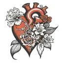 anatomically correct red heart with white flowers coming out of it tattoo design idea