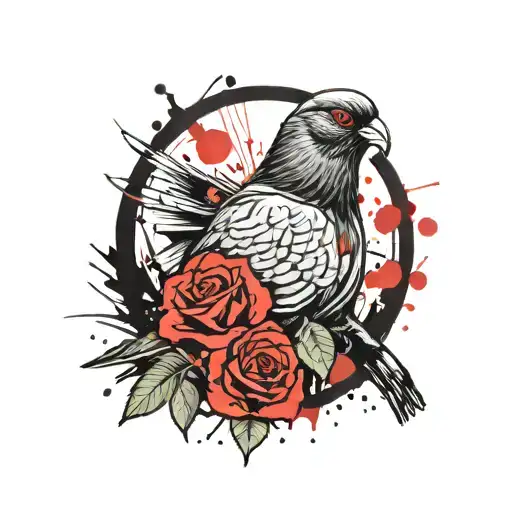 mafia pigeon with roses tattoo design idea