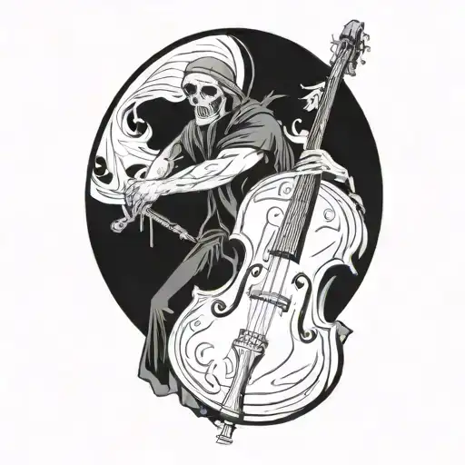 Death in a cloak playing an upright bass tattoo design idea