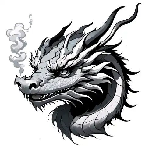 Japanese style dragon with smoke in the nose tattoo design idea