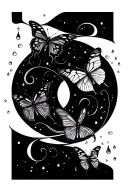 line work with drops of jupiter and butterflies intertwined tattoo design idea