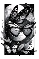 line work with drops of jupiter and butterflies intertwined tattoo design idea