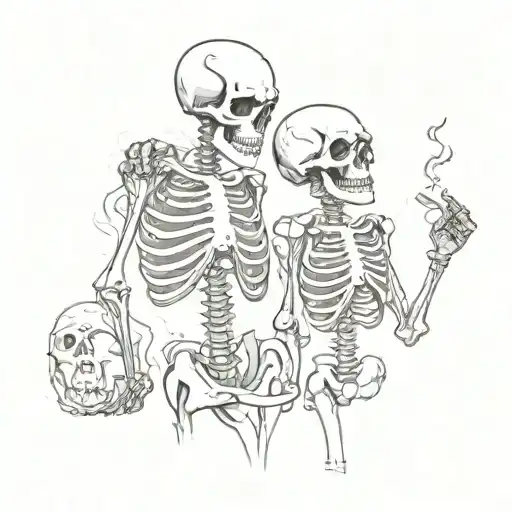 Cartoon skeleton duality smoking tattoo design idea