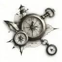 Family tattoo Beach Lighthouse  Map Compass Pocket watch&nbsp; tattoo design idea