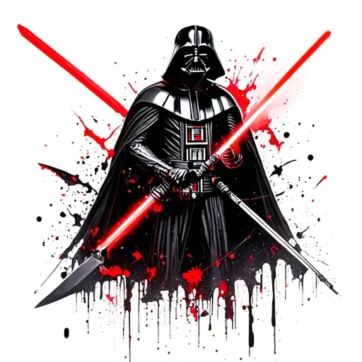 Full body grim reaper with a head like darth vader and a red lightsabre scythe tattoo design idea