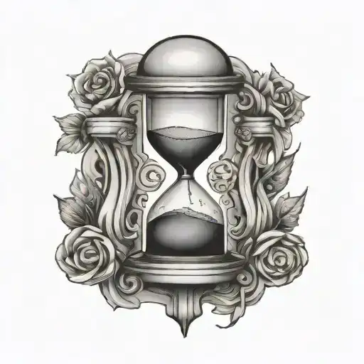 Hour Glass Filled with Alpha and Omega symbol intertwined tattoo design idea
