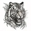 tiger emerging from the jungle tattoo design idea