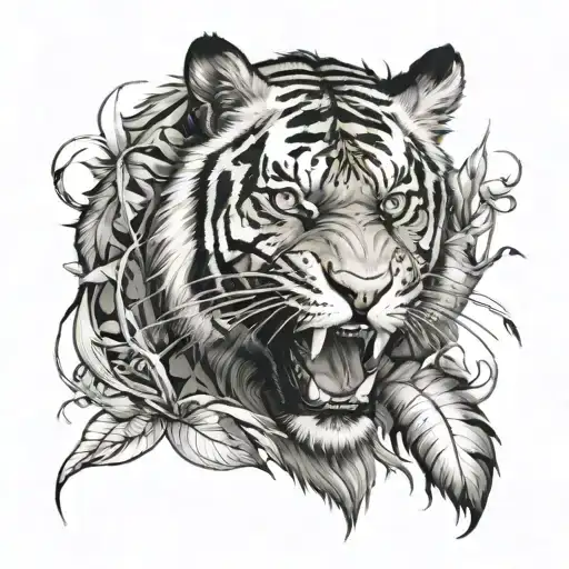 tiger emerging from the jungle tattoo design idea