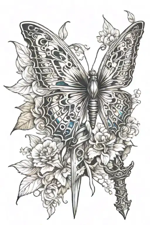 butterfly in sword tattoo design idea