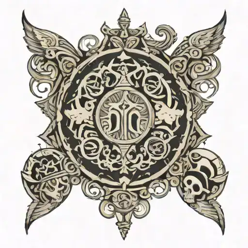 fjord surrounded by Norse symbols tattoo design idea