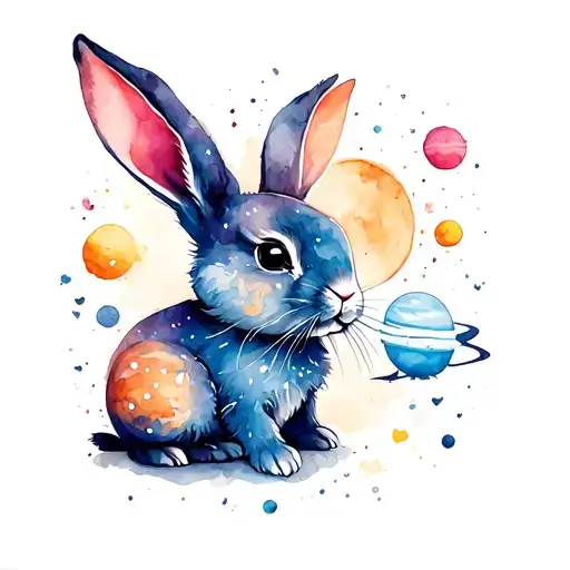 Baby Bunny in solar system tattoo design idea