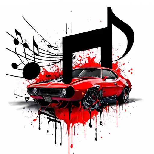 car turbo morphed into a music note transforming tattoo design idea