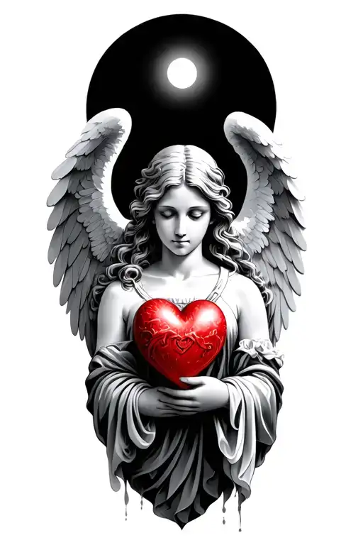 angel holding heart tattoo design idea