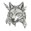 A wolf with a subtle pattern of casino symbols like dice and roulette wheels in its fur, showcasing the client's interest in gambling tattoo design idea