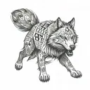 A wolf with a subtle pattern of casino symbols like dice and roulette wheels in its fur, showcasing the client's interest in gambling tattoo design idea