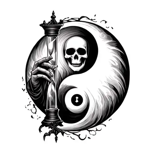 Yin yang life death grim reaper holding hourglass tattoo design idea