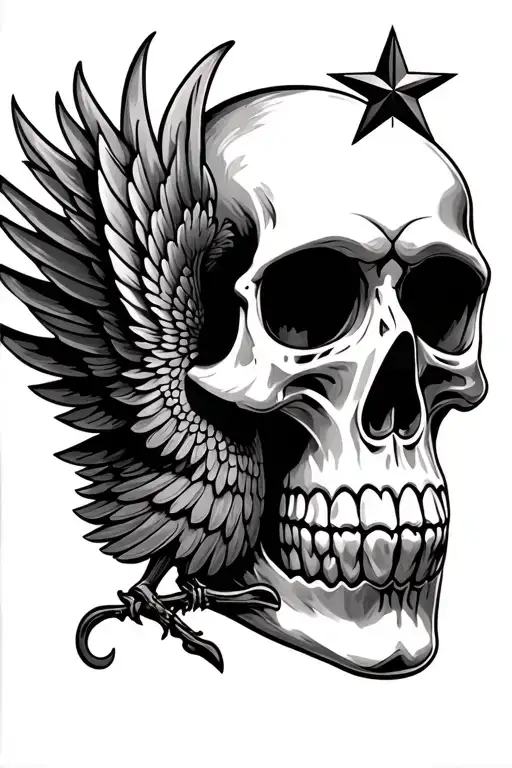 candy skull with liver bird and star tattoo design idea