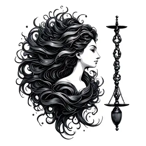 Libra scale Aquarius waves flowing hair swimming underwater tattoo design idea
