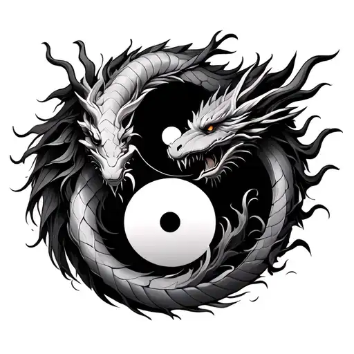 yin yang with two head dragon tattoo design idea