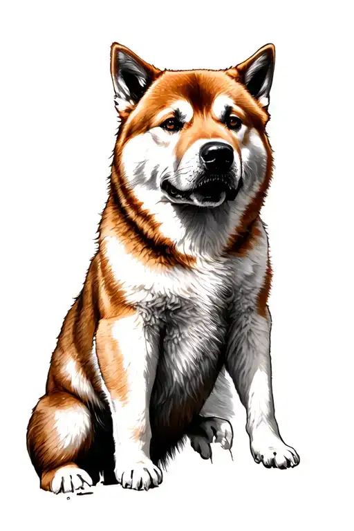 Black and white tattoo of a ginger Akita Inu standing on its paws on the side of a man's neck tattoo design idea