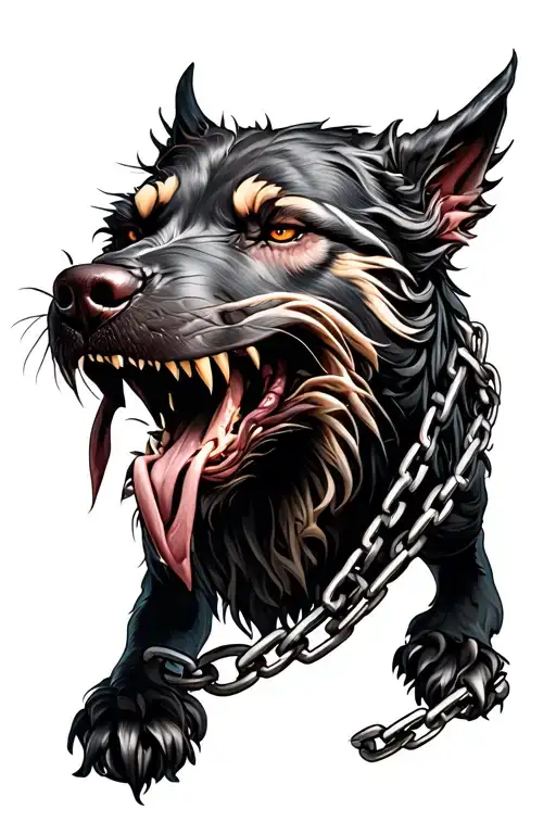 Terrible Cerberus with a chain tattoo design idea