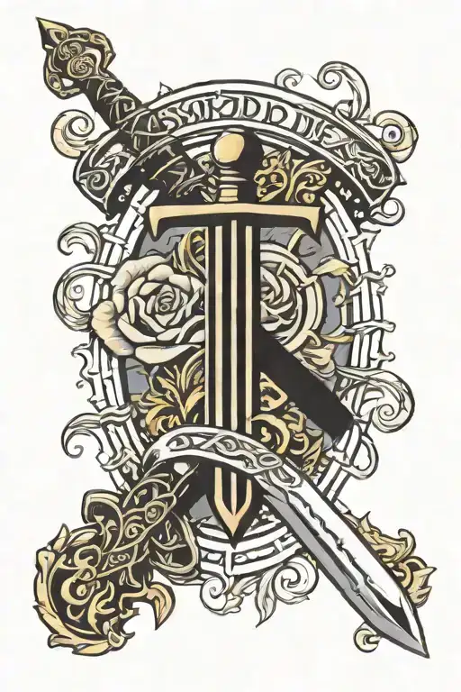 sword of god with Roman numerals tattoo design idea