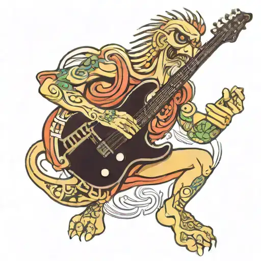 praying manti playing an electric guitar tattoo design idea