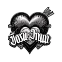 "Joshua 12-3-14" heart v8 engine surrounded tattoo design idea