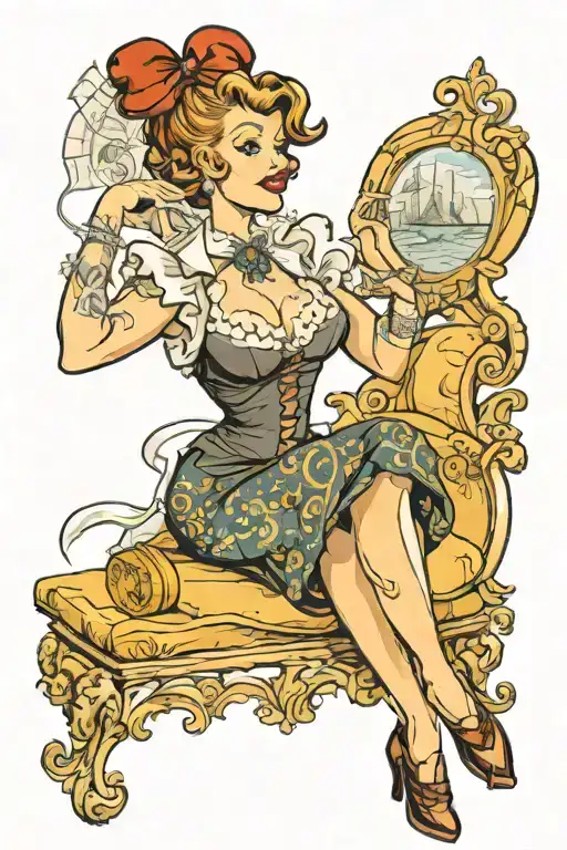 pin up lady in corfiot dress tattoo design idea