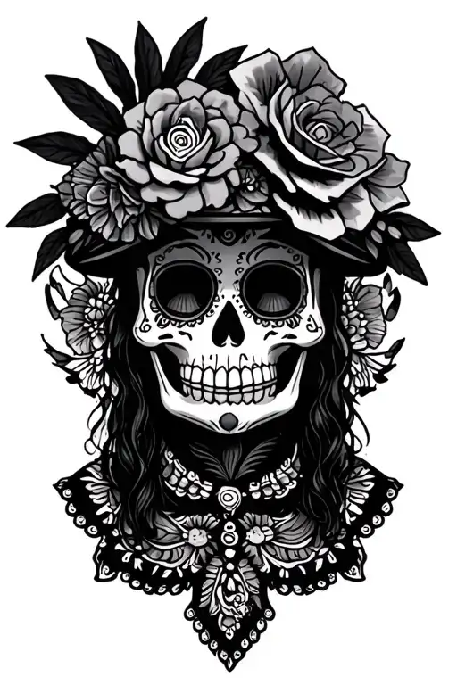 day of the dead mariachi skeleton tattoo design idea