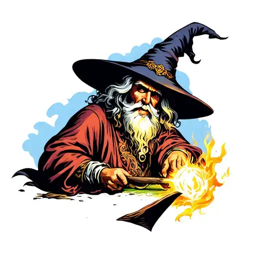 wizard casting a spell tattoo design idea