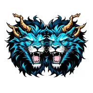 dragon with blue eyes fighting a lion roaring tattoo design idea