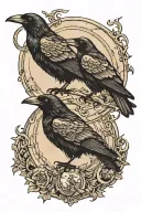 two crows, one in front of the other, framed by the moon tattoo design idea