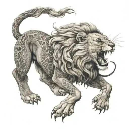 lion fighting a snake tattoo design idea